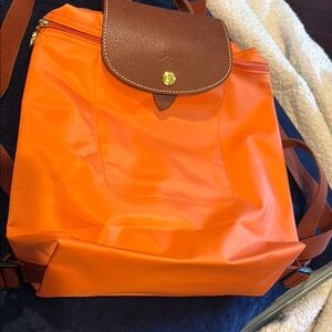 Longchamp Orange and Brown Backpack